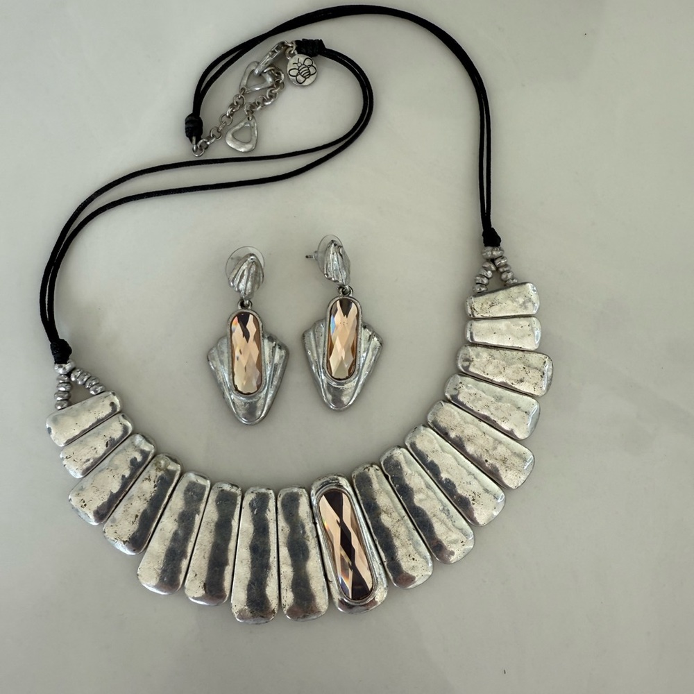 Silver and Gold-Tone Necklace and Earring Set